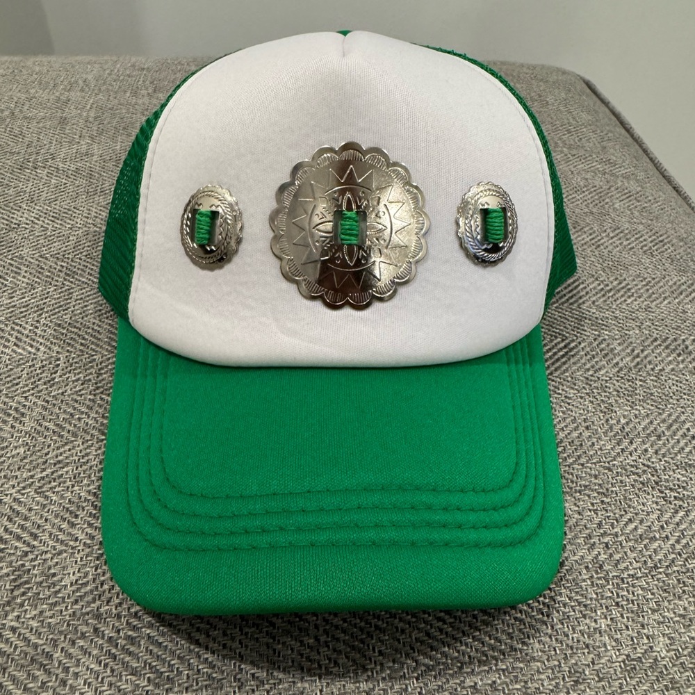Green and White Women's Hat with Silver Accents
